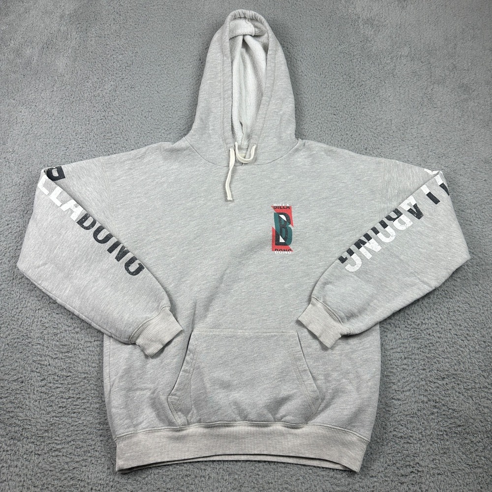 Vintage Billabong Hoodie Mens Large Gray Skater Y2K Spellout Pullover Sweatshirt